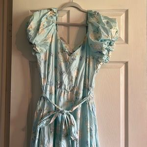 Love shack fancy for Target blue floral puff sleeve dress size 16-side zipper